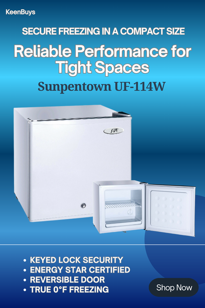 Sunpentown UF-114W Compact Upright Freezer – Lock, Manual Defrost, Energy Star